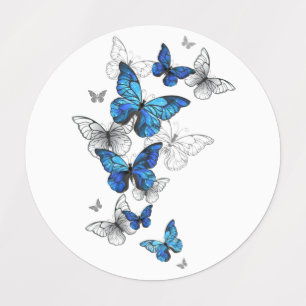 Blue Flying Butterflies Morpho Etiketten