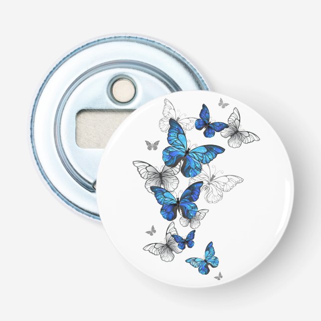 Blue Flying Butterflies Morpho Flaschenöffner (Vorderseite)