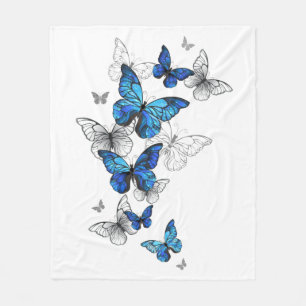 Blue Flying Butterflies Morpho Fleecedecke