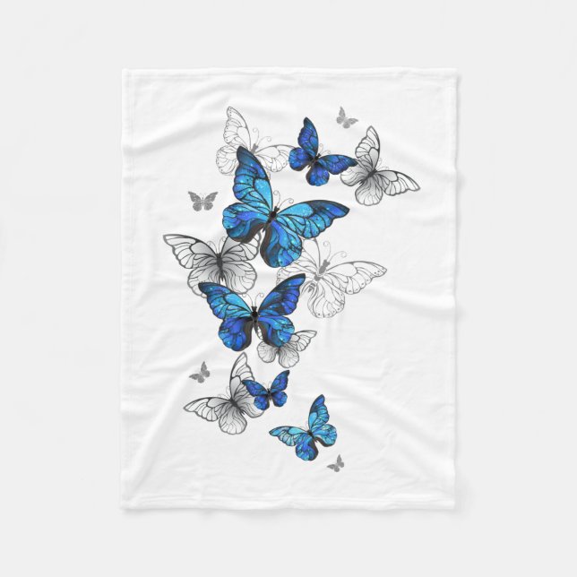 Blue Flying Butterflies Morpho Fleecedecke (Vorderseite)