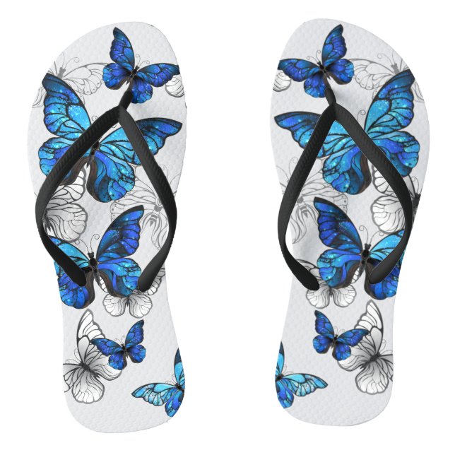 Blue Flying Butterflies Morpho Flip Flops (Fußbett)