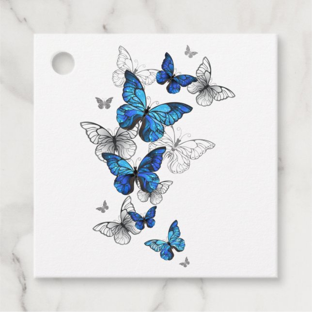 Blue Flying Butterflies Morpho Geschenkanhänger (Vorderseite)