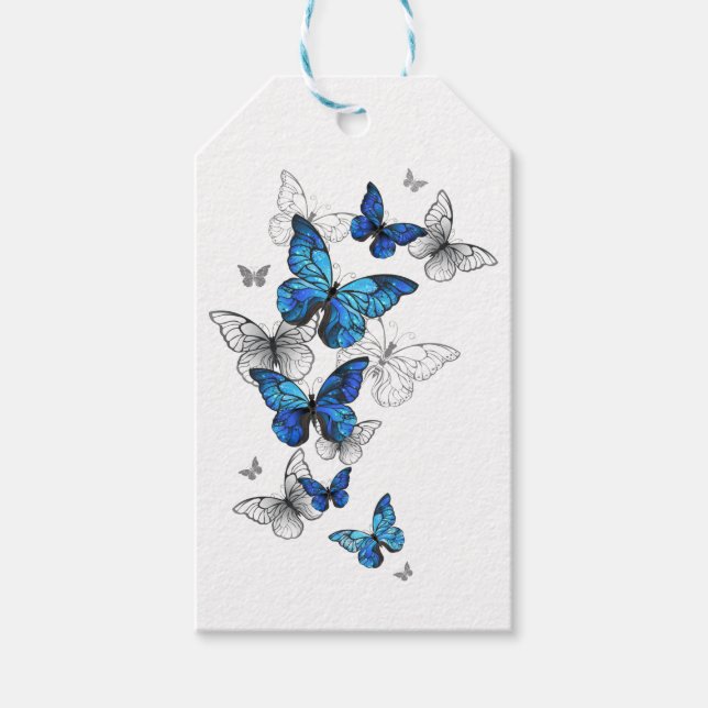 Blue Flying Butterflies Morpho Geschenkanhänger (Vorderseite)