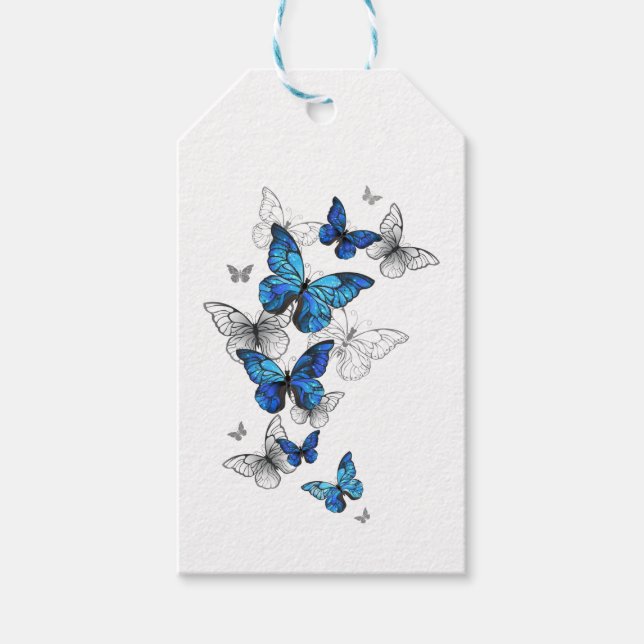 Blue Flying Butterflies Morpho Geschenkanhänger (Vorderseite)