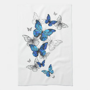 Blue Flying Butterflies Morpho Geschirrtuch