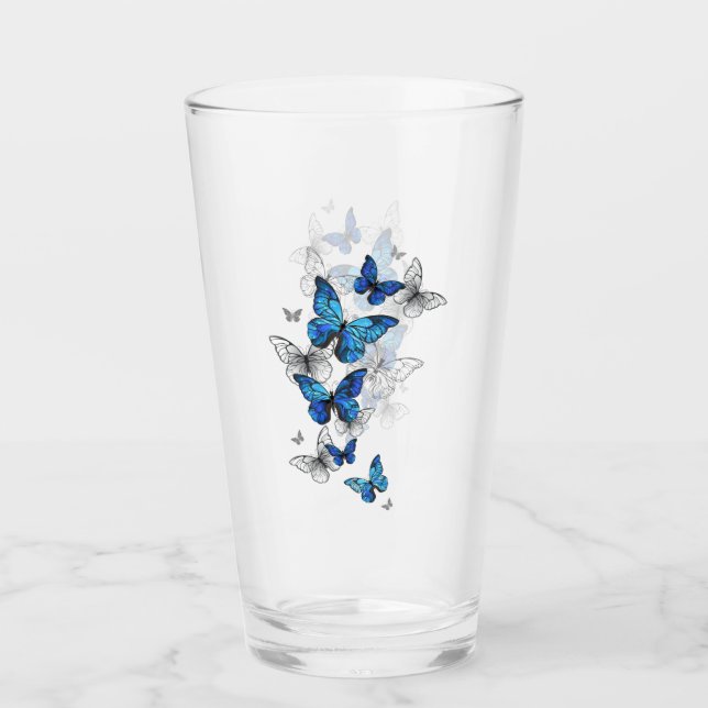 Blue Flying Butterflies Morpho Glas (Vorderseite)