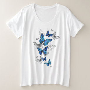 Blue Flying Butterflies Morpho Große Größe T-Shirt