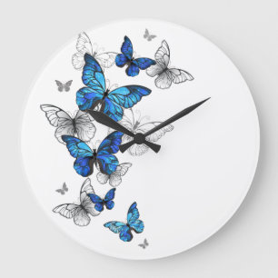Blue Flying Butterflies Morpho Große Wanduhr