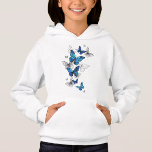 Blue Flying Butterflies Morpho Hoodie