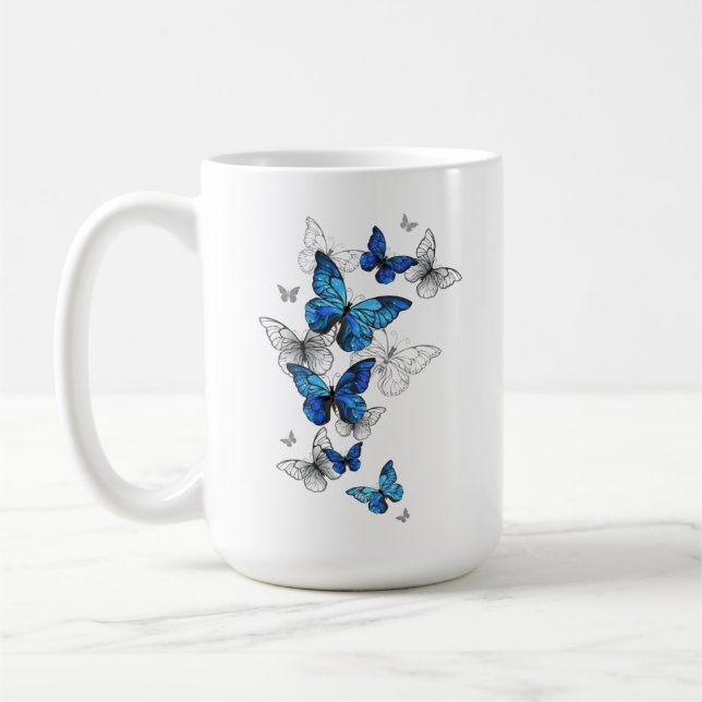 Blue Flying Butterflies Morpho Kaffeetasse (Links)
