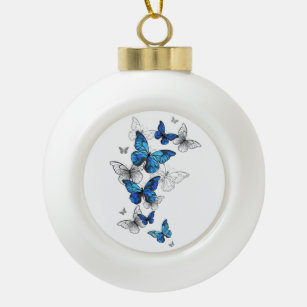 Blue Flying Butterflies Morpho Keramik Kugel-Ornament