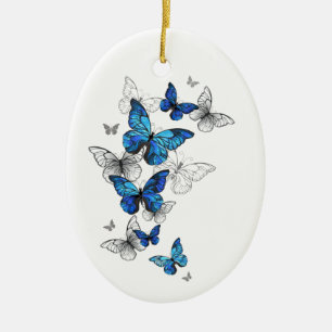Blue Flying Butterflies Morpho Keramik Ornament