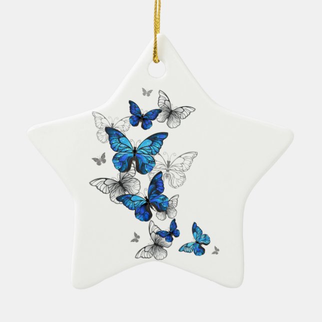 Blue Flying Butterflies Morpho Keramik Ornament (Vorne)