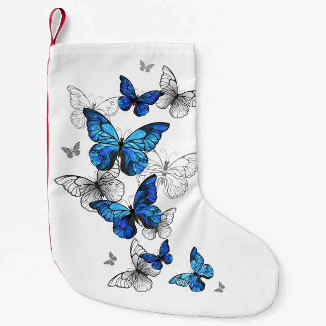 Blue Flying Butterflies Morpho Kleiner Weihnachtsstrumpf (Vorderseite)