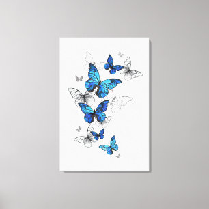Blue Flying Butterflies Morpho Leinwanddruck
