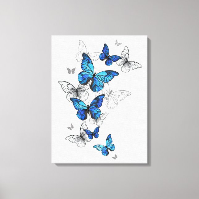 Blue Flying Butterflies Morpho Leinwanddruck (Vorderseite)