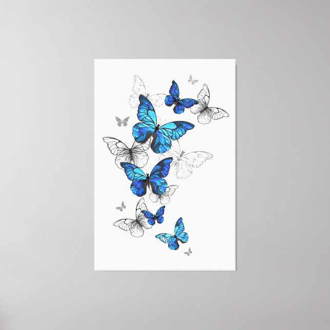 Blue Flying Butterflies Morpho Leinwanddruck (Vorderseite)