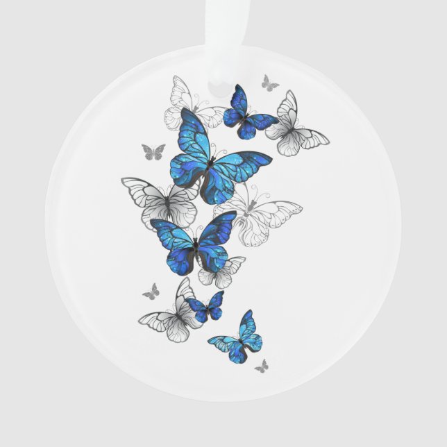 Blue Flying Butterflies Morpho Ornament (Vorderseite)