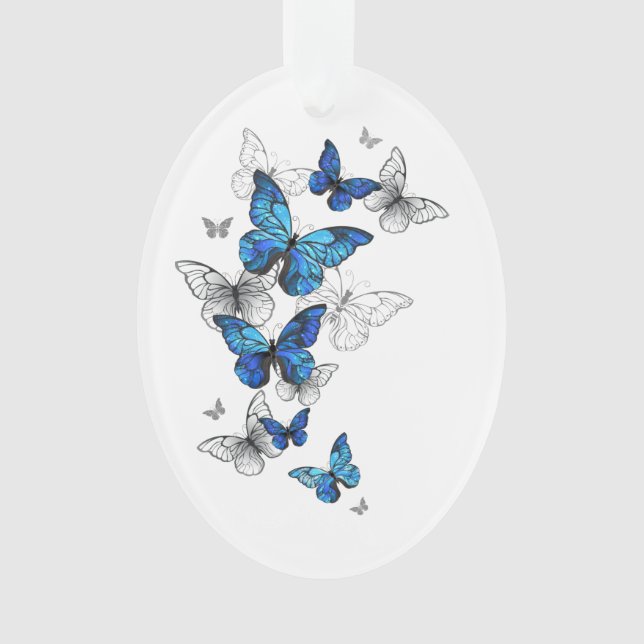 Blue Flying Butterflies Morpho Ornament (Vorderseite)