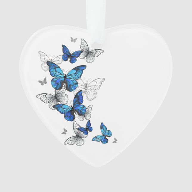 Blue Flying Butterflies Morpho Ornament (Vorderseite)