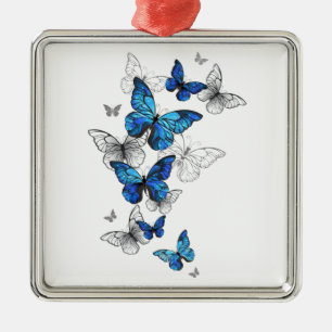 Blue Flying Butterflies Morpho Ornament Aus Metall