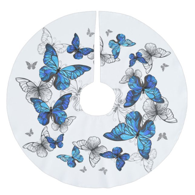 Blue Flying Butterflies Morpho Polyester Weihnachtsbaumdecke (Vorderseite)