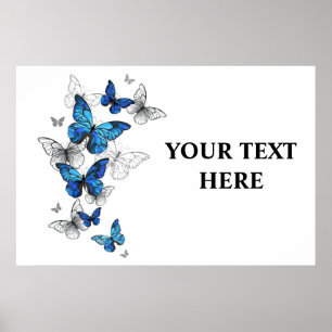 Blue Flying Butterflies Morpho Poster