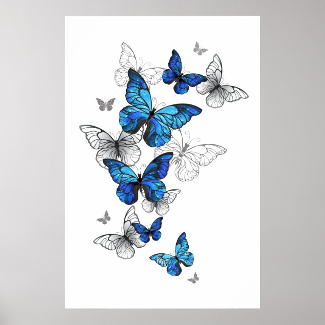 Blue Flying Butterflies Morpho Poster (Vorne)