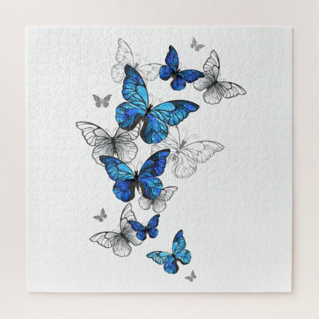 Blue Flying Butterflies Morpho Puzzle (Vertikal)
