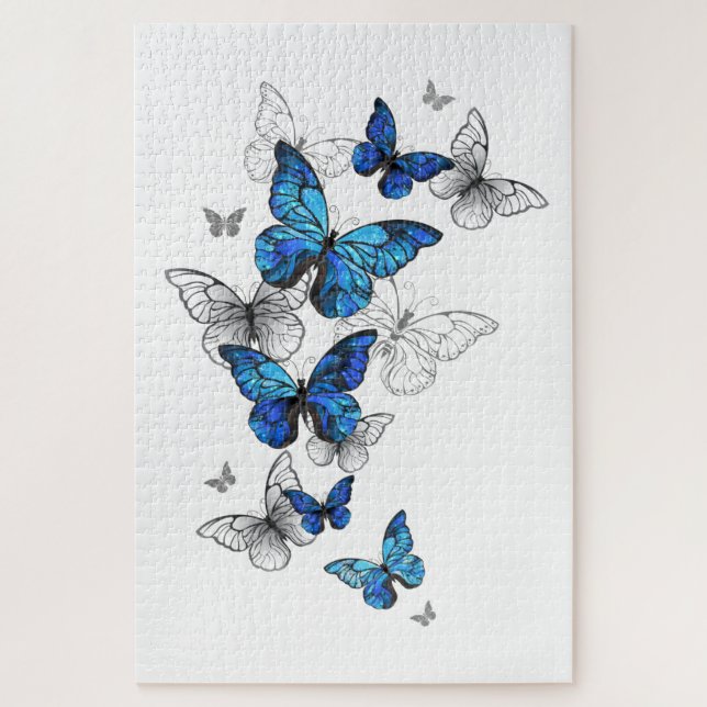Blue Flying Butterflies Morpho Puzzle (Vertikal)
