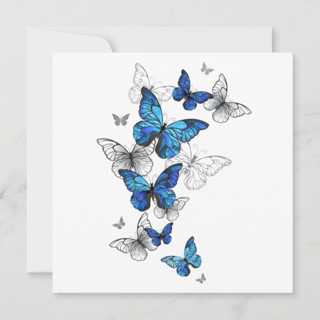 Blue Flying Butterflies Morpho Save The Date (Vorderseite)