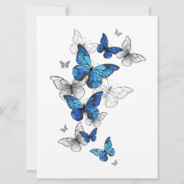 Blue Flying Butterflies Morpho Save The Date (Vorderseite)