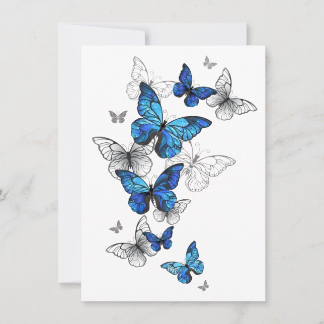 Blue Flying Butterflies Morpho Save The Date (Vorderseite)