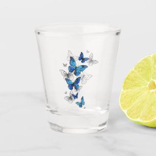 Blue Flying Butterflies Morpho Schnapsglas