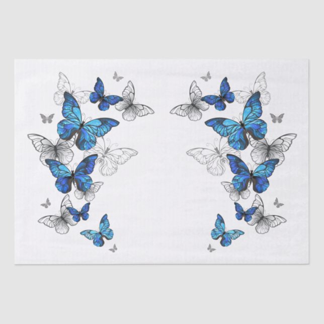 Blue Flying Butterflies Morpho Seidenpapier (Vorderseite)