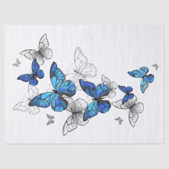 Blue Flying Butterflies Morpho Seidenpapier (Vorderseite)