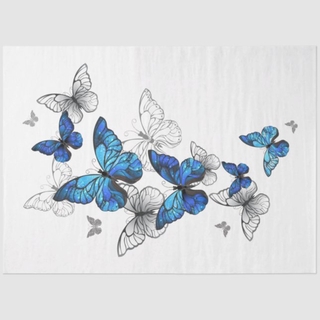 Blue Flying Butterflies Morpho Seidenpapier (Vorderseite)