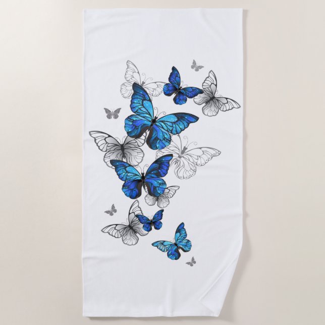Blue Flying Butterflies Morpho Strandtuch (Vorderseite)