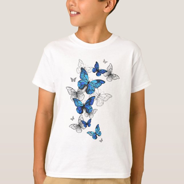 Blue Flying Butterflies Morpho T-Shirt (Vorderseite)