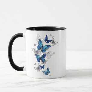 Blue Flying Butterflies Morpho Tasse