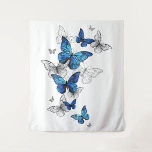 Blue Flying Butterflies Morpho Wandteppich