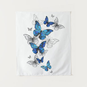 Blue Flying Butterflies Morpho Wandteppich