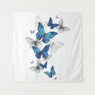 Blue Flying Butterflies Morpho Wandteppich