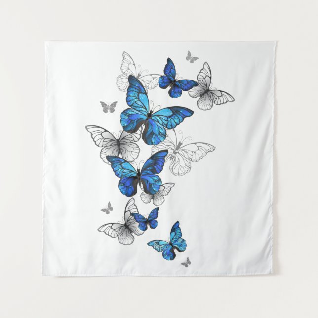Blue Flying Butterflies Morpho Wandteppich (Vorderseite)