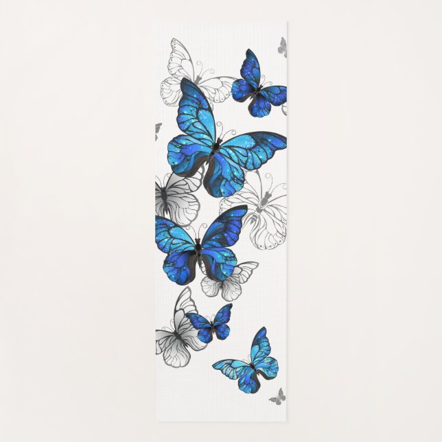 Blue Flying Butterflies Morpho Yogamatte (Vorderseite)