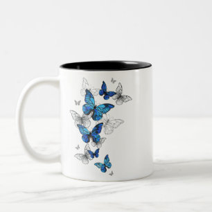 Blue Flying Butterflies Morpho Zweifarbige Tasse