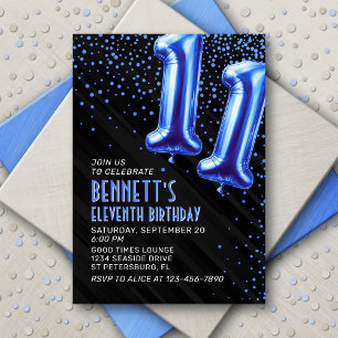 Blue Foil Balloons 11. Geburtstag Einladung