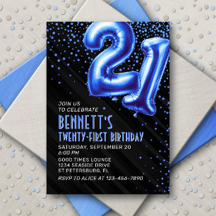 Blue Foil Balloons 21. Geburtstag Einladung