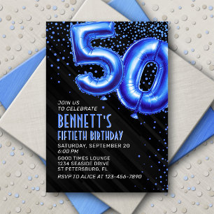 Blue Foil Balloons 50. Geburtstag Einladung
