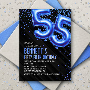 Blue Foil Balloons 55. Geburtstag Einladung